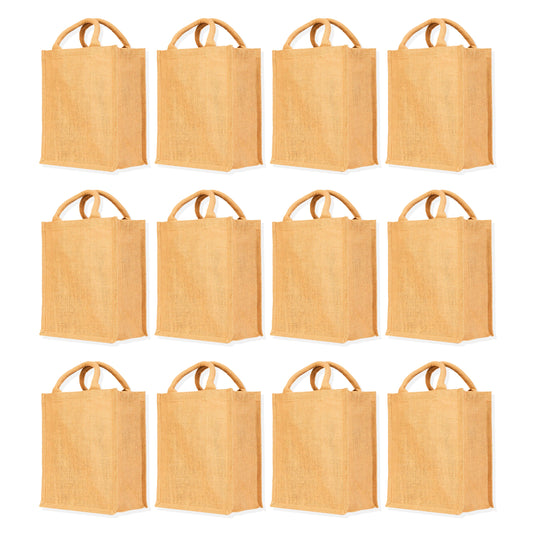 Burlap Jute Tote Bags– Reusable Wholesale Totes for Groceries, Weddings, Gifts & DIY Projects (Packs of 12)