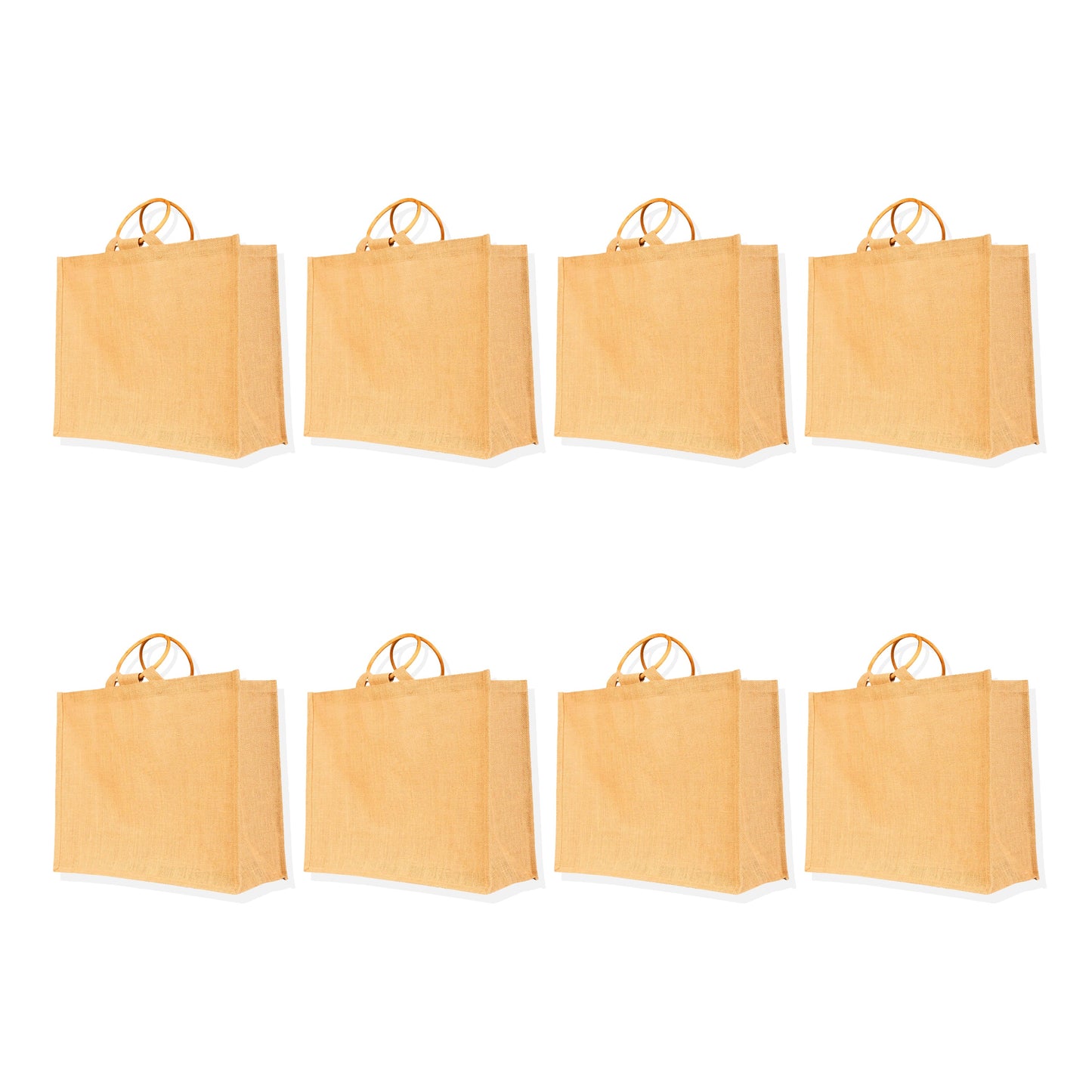 Reusable Jute Tote Bags with Cane Handles – Wholesale Durable Totes for Shopping, Groceries (Set of 8)
