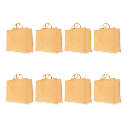 Reusable Jute Tote Bags with Cane Handles – Wholesale Durable Totes for Shopping, Groceries (Set of 8)