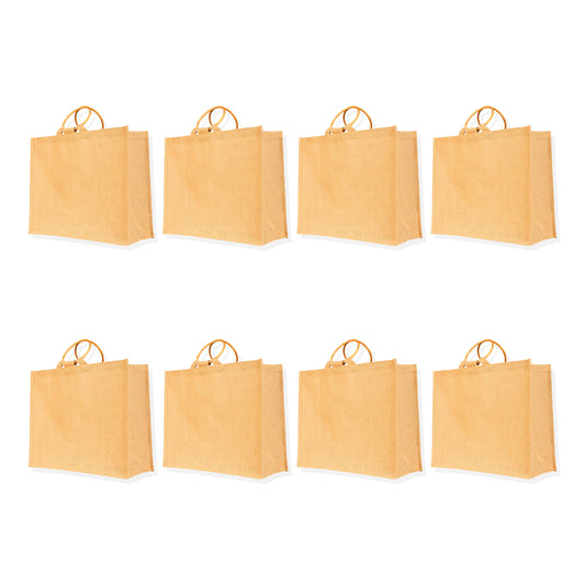 Reusable Jute Tote Bags with Cane Handles – Wholesale Durable Totes for Shopping, Groceries (Set of 8)