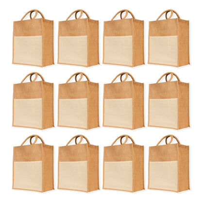 Jute Burlap Tote Bags – Multipurpose Bags in Wholesale, Grocery, Gifting, Shopping, Travel, Beach & Weddings (Packs of 12)