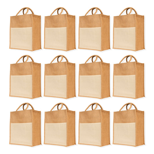 Jute Burlap Tote Bags – Multipurpose Bags in Wholesale, Grocery, Gifting, Shopping, Travel, Beach & Weddings (Packs of 12)