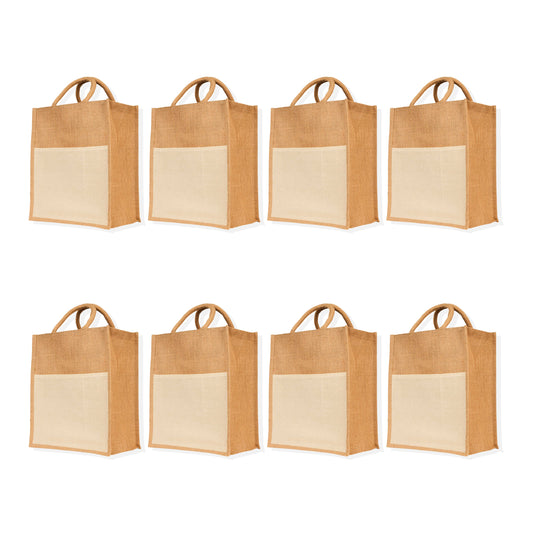 Jute Burlap Tote Bags – Wholesale Multipurpose Bags for Women, Grocery, Shopping, Travel, Beach & Weddings (Set of 8)