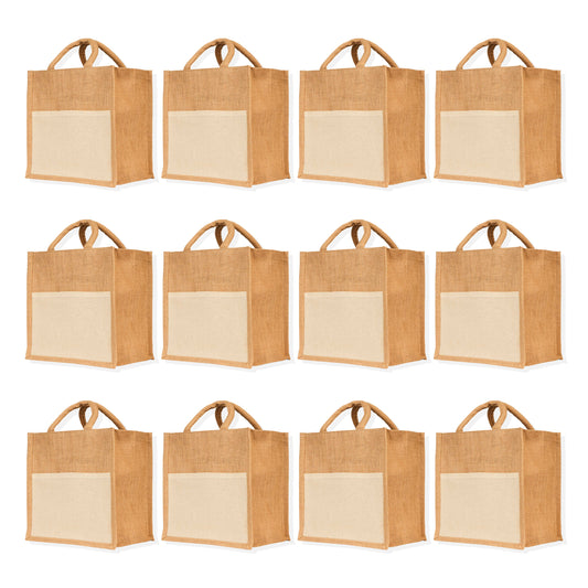 Wholesale Jute Burlap Tote Bags – Reusable Totes for Shopping, Beach, Gifts, DIY Crafts, Travel & Weddings (Packs of 12)