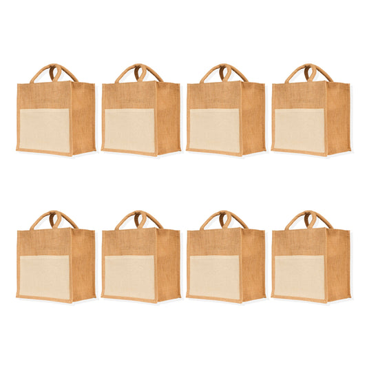 Multipurpose Jute Burlap Tote Bags – Wholesale Reusable Totes for Shopping, Beach, Gifts, DIY Crafts, & Weddings (Set of 8)