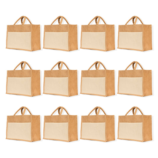 Wholesale Jute Tote Bags, Reusable Burlap Shopping & Beach Bags, DIY Craft Bags for Gifts, Travel, Wedding (Packs of 12)