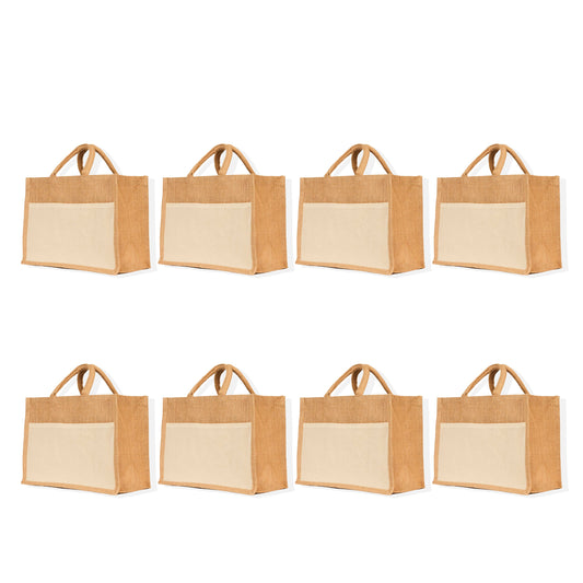 Jute Tote Bags, Wholesale Reusable Burlap Shopping & Beach Bags, DIY Craft Bags for Gifts, Travel, Wedding (Set of 8)