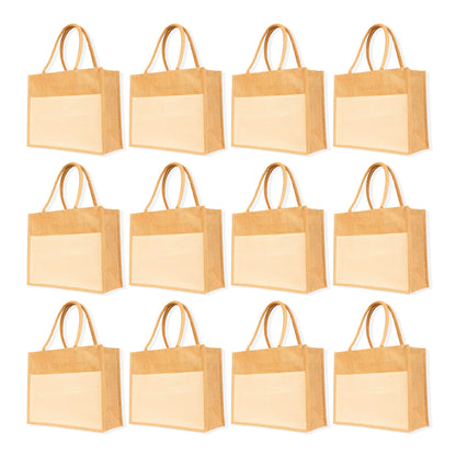 Reusable Jute Tote Bags – Wholesale Totes Bag for Shopping, Beach, Gifts, DIY Crafts, Travel & Wedding (Packs of 12)