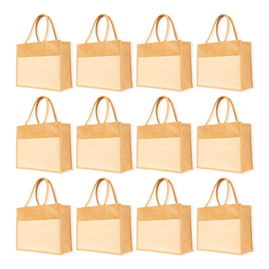 Reusable Jute Tote Bags – Wholesale Totes Bag for Shopping, Beach, Gifts, DIY Crafts, Travel & Wedding (Packs of 12)