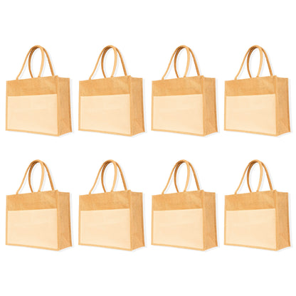 Reusable Jute Tote Bags – Wholesale Durable Totes Bag for Shopping, Beach, Gifts, DIY Crafts, Travel & Wedding (Packs of 8)