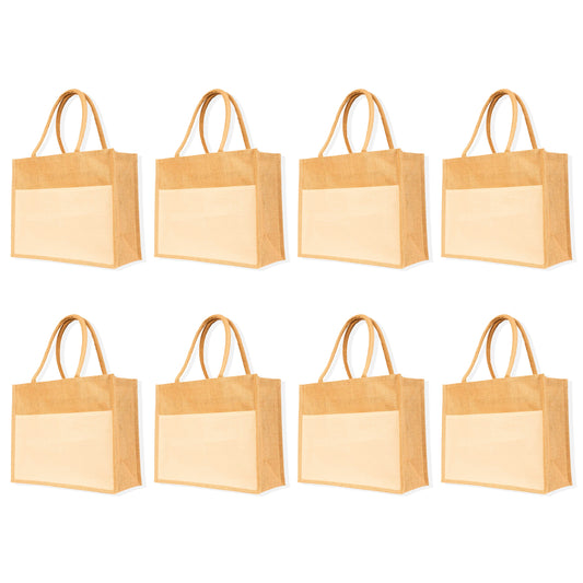 Reusable Jute Tote Bags – Wholesale Durable Totes Bag for Shopping, Beach, Gifts, DIY Crafts, Travel & Wedding (Packs of 8)