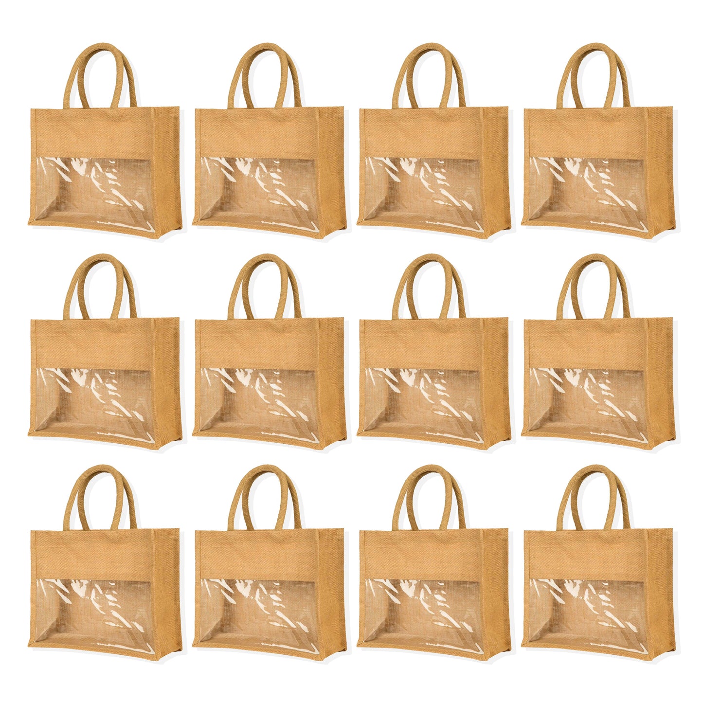 Wholesale Jute Tote Bags with PVC – Gifts for Events, Weddings, New Year, Christmas, Promotional (Set of 12)
