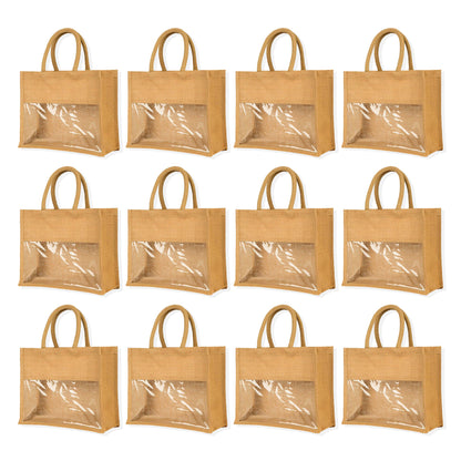 Wholesale Jute Tote Bags with PVC – Gifts for Events, Weddings, New Year, Christmas, Promotional (Set of 12)