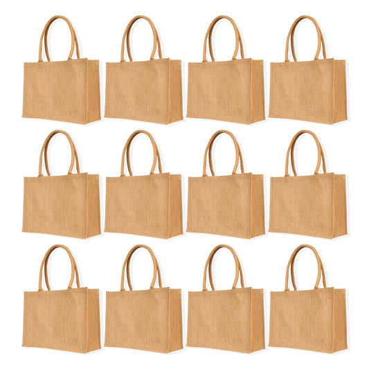 Reusable Jute Tote Bags – Wholesale Burlap Gift Totes for Women, Grocery Shopping, Weddings, Parties & Beach (Packs of 12)