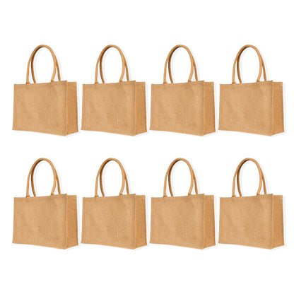 Wholesale Reusable Jute Tote Bags – Burlap Gift Totes for Women, Grocery Shopping, Weddings, Parties & Beach (Set of 8)