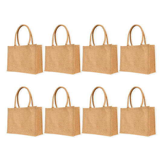 Wholesale Reusable Jute Tote Bags – Burlap Gift Totes for Women, Grocery Shopping, Weddings, Parties & Beach (Set of 8)