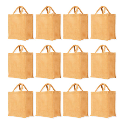 Wholesale Jute Tote Bags with Tube Handles – Reusable Blank Burlap Gift Bags, Shopping, Weddings,& Beach Trips (Packs of 12)
