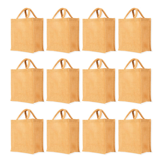 Wholesale Jute Tote Bags with Tube Handles – Reusable Blank Burlap Gift Bags, Shopping, Weddings,& Beach Trips (Packs of 12)