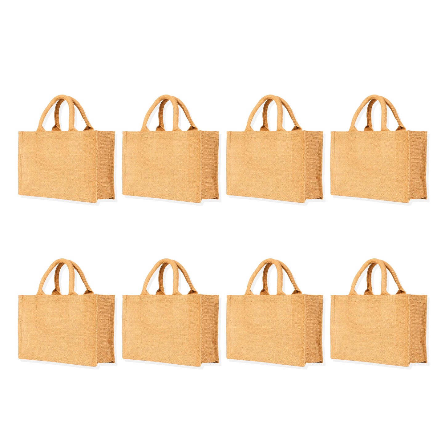 Wholesale Reusable Jute Tote Bags – Ideal for Shopping, Groceries, Bridesmaids, DIY, Weddings, Beach Trips & More. (Packs of 8)