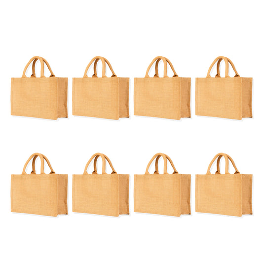 Wholesale Reusable Jute Tote Bags – Ideal for Shopping, Groceries, Bridesmaids, DIY, Weddings, Beach Trips & More. (Packs of 8)