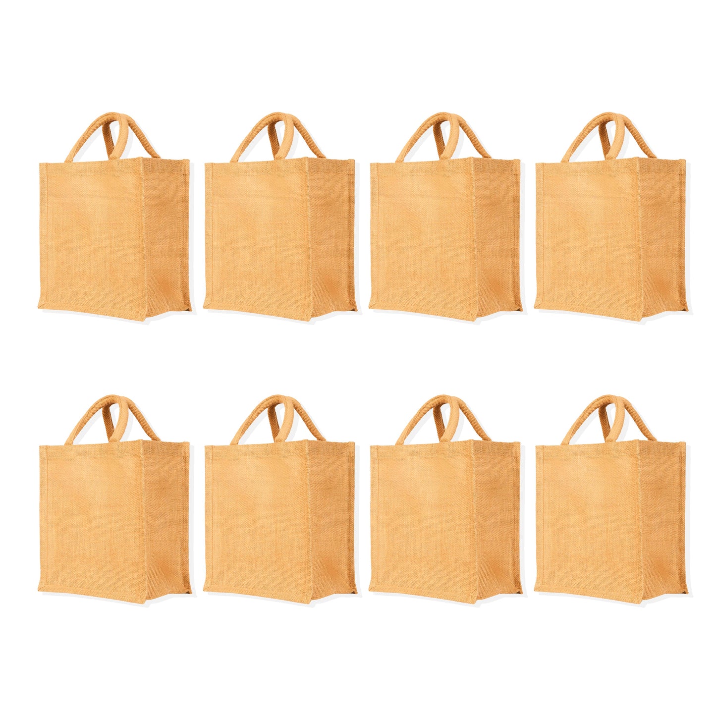 Jute Tote Bags with Tube Handles – Reusable Wholesale Blank Burlap Gift Bags for Shopping, Weddings & Beach Trips (Packs of 8)
