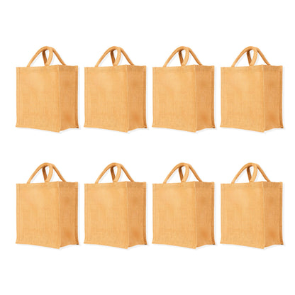 Jute Tote Bags with Tube Handles – Reusable Wholesale Blank Burlap Gift Bags for Shopping, Weddings & Beach Trips (Packs of 8)