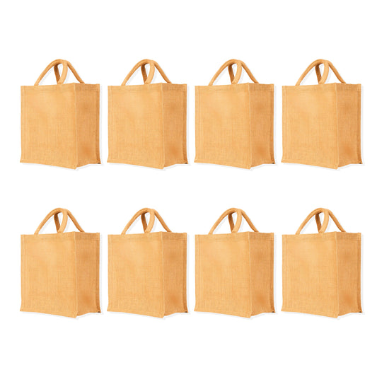 Jute Tote Bags with Tube Handles – Reusable Wholesale Blank Burlap Gift Bags for Shopping, Weddings & Beach Trips (Packs of 8)
