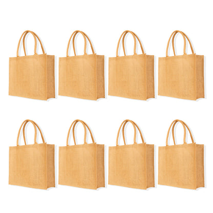 Reusable Jute Tote Bags –  Wholesale Burlap Shopping, Gift Bags, Weddings, DIY Crafts, Grocery & Kitchen Use (Set of 8)