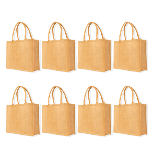 Reusable Jute Tote Bags –  Wholesale Burlap Shopping, Gift Bags, Weddings, DIY Crafts, Grocery & Kitchen Use (Set of 8)