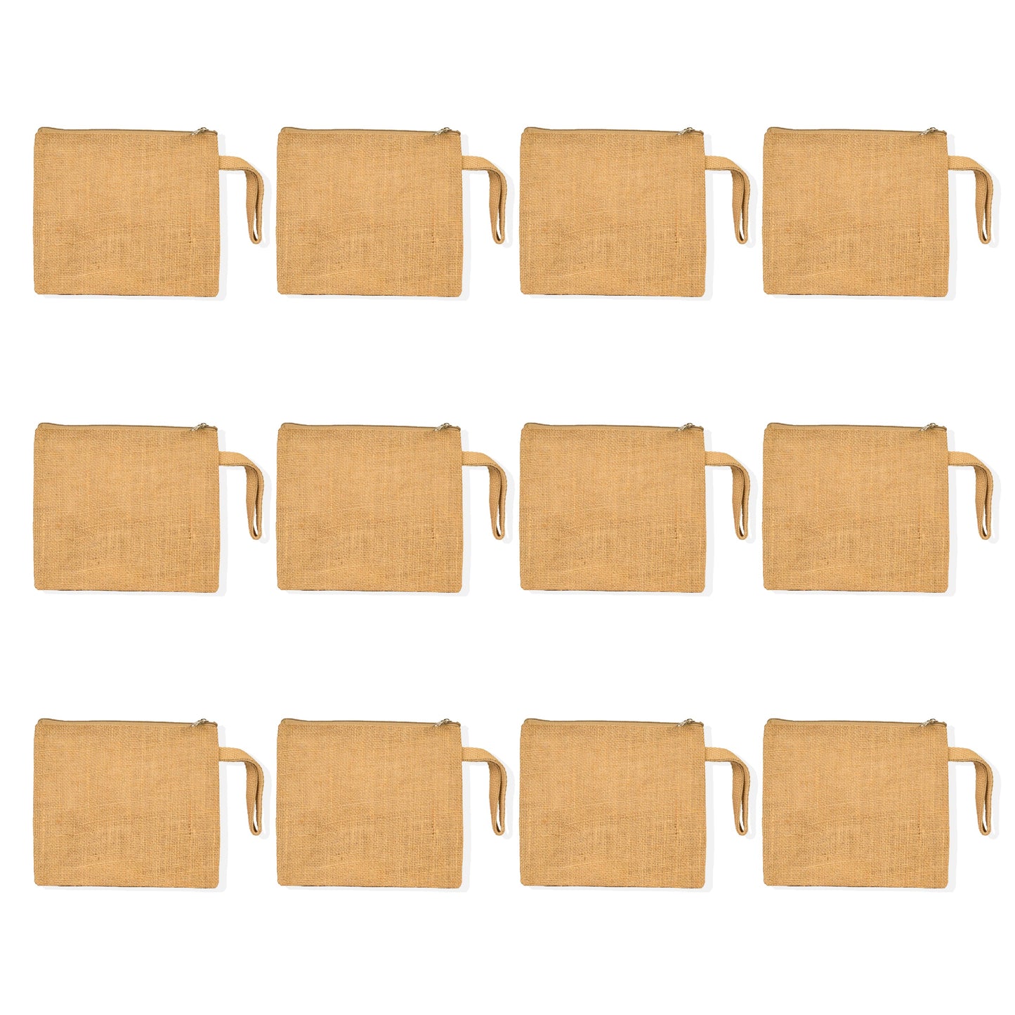 Jute Travel Pouches in Wholesale– Zippered Multipurpose Bags for Makeup, Toiletries, Stationery, and DIY Crafts (Set of 12)
