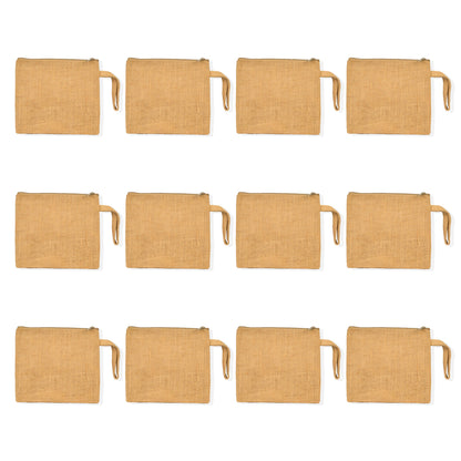 Jute Travel Pouches in Wholesale– Zippered Multipurpose Bags for Makeup, Toiletries, Stationery, and DIY Crafts (Set of 12)