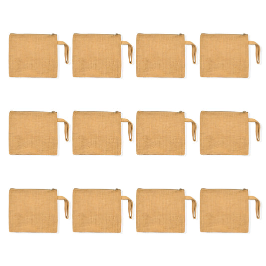 Jute Travel Pouches in Wholesale– Zippered Multipurpose Bags for Makeup, Toiletries, Stationery, and DIY Crafts (Set of 12)