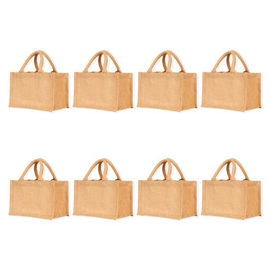 Reusable Burlap Tote Bags with Handles – Wholesale Jute Gift Bags for Shopping, Weddings, DIY & Beach Parties (Packs of 8)