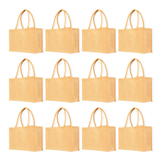 Reusable Jute Tote Bags – Wholesale Burlap Gift Bags for Shopping, DIY, Weddings, & Beach Events (Packs of 12)
