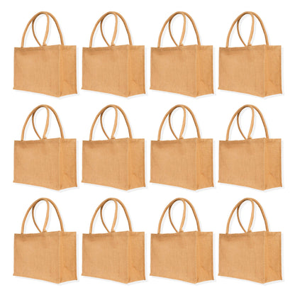 Natural Jute Burlap Tote Shopping Bags in Wholesale– Perfect for Promotional, DIY, Weddings, Beach, and Groceries (Packs of 12)