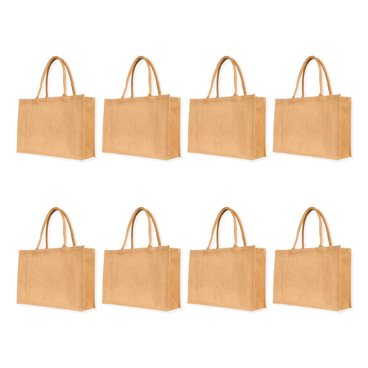 Jute Tote Bag, Reusable Wholesale Shopping Bags Burlap Gift Bags, Grocery Bags for Women Wedding DIY Art Crafts (Set of 8)