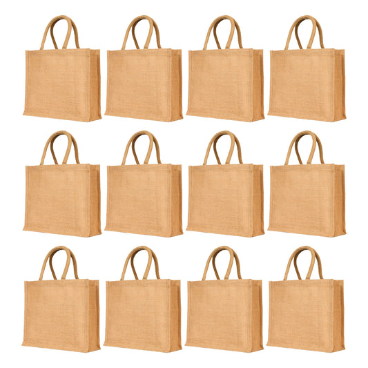 Burlap Jute Tote Bags–  Wholesale Reusable Bags for Shopping, Travel, Weddings, Beach & Gifts (Packs of 12)