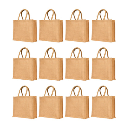 Jute Tote Bags – Reusable Burlap Wholesale Shopping, Travel, Holidays, Weddings Gift , Daily Use (Set of 12)
