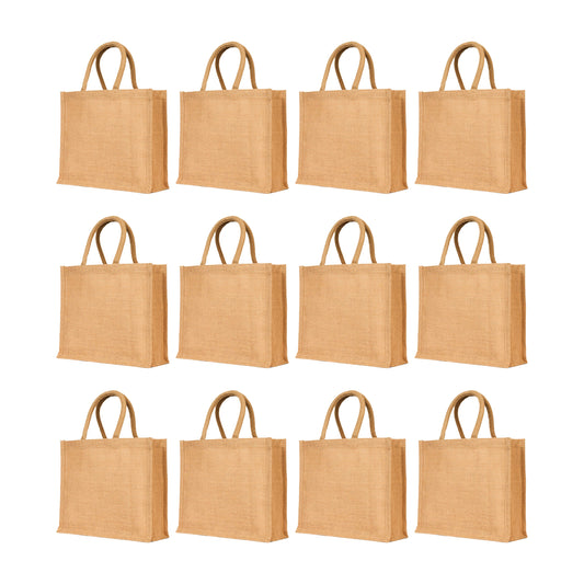 Jute Tote Bags – Reusable Burlap Wholesale Shopping, Travel, Holidays, Weddings Gift , Daily Use (Set of 12)