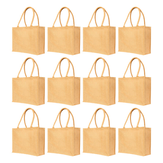 Jute Tote Bags – Wholesale Sturdy Reusable Burlap Totes for Shopping, Travel, Holidays, Weddings & Daily Use (Set of 12)