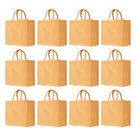 Bright Jute Tote Bags – Reusable Wholesale Burlap Totes for Daily Use, Shopping, Travel, Holidays & Special Events (Set of 12)