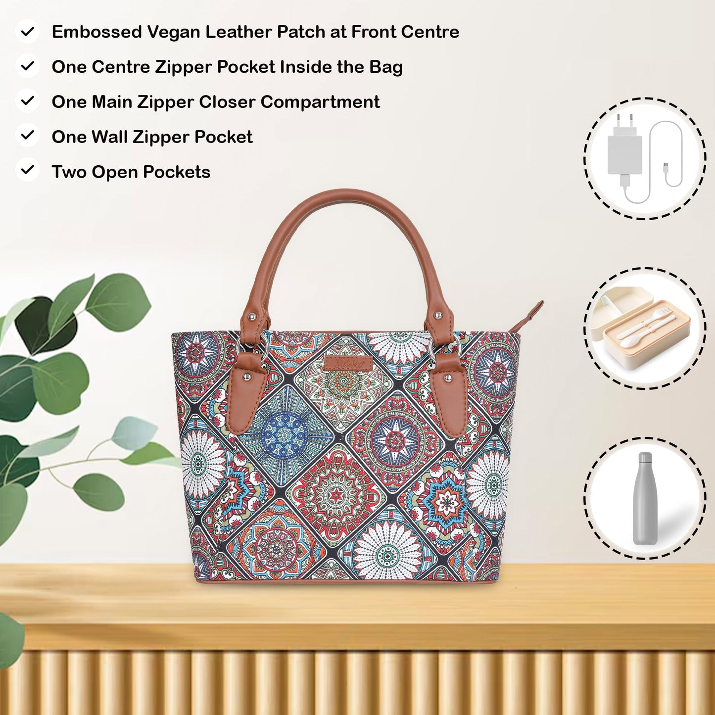 Women’s Multicolor Tote Bags with Vegan Leather Trim Handle – Wholesale