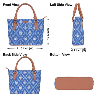Women’s Blue Tote Bags with Vegan Leather Trim – Wholesale