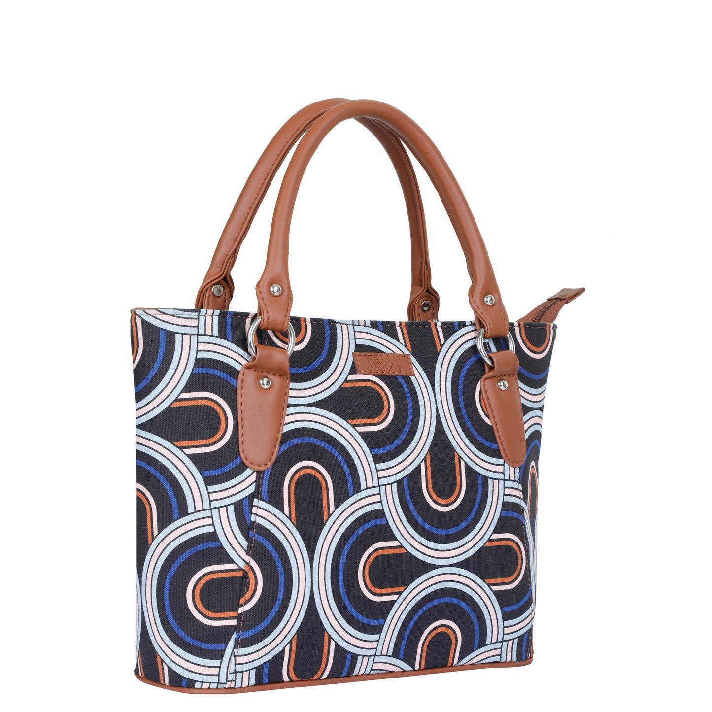 Women’s Abstract Tote Bags with Vegan Leather Trim Handle – Wholesale
