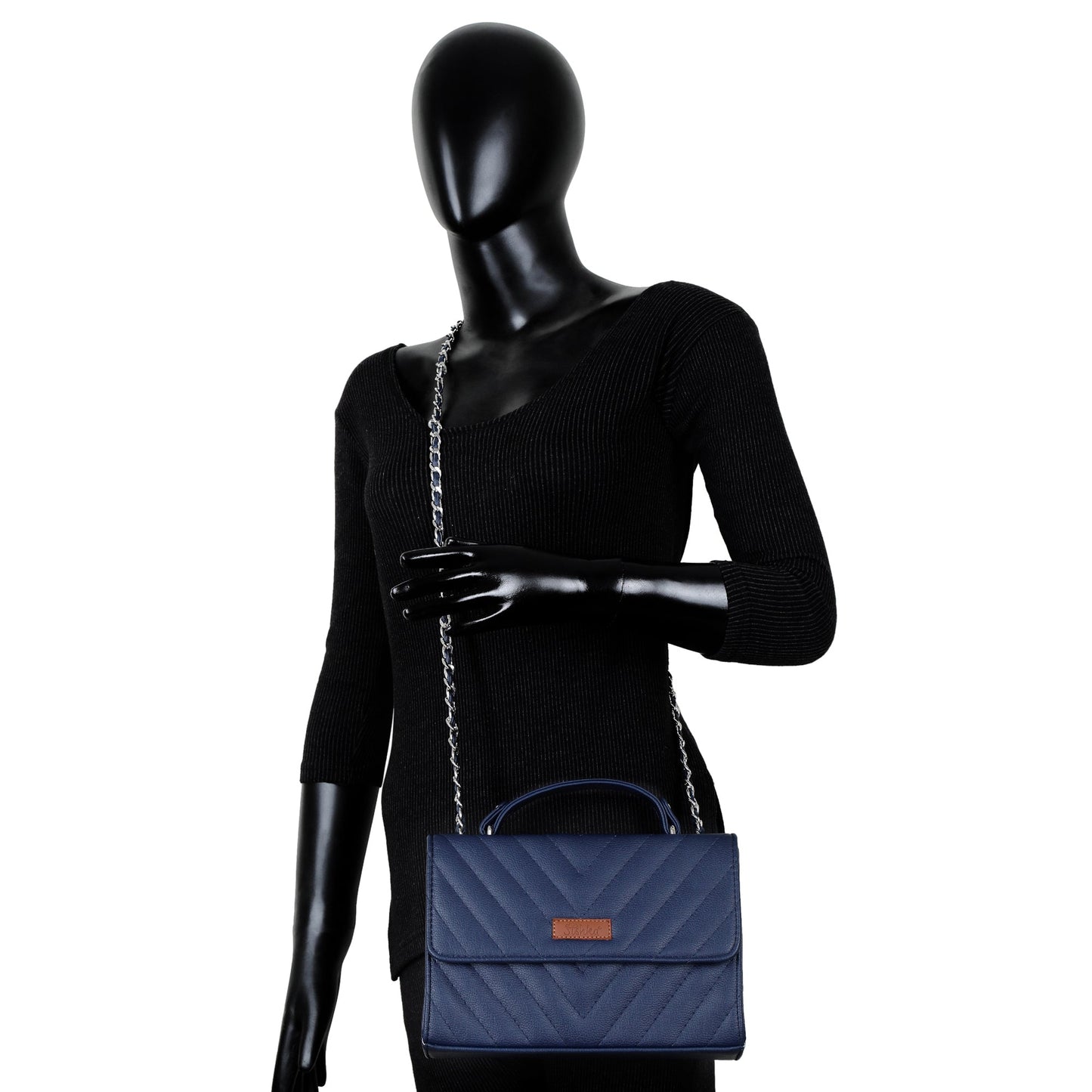 Blue Quilted Vegan Leather Wholesale Sling Bags – Women’s Chain Strap Shoulder Purse