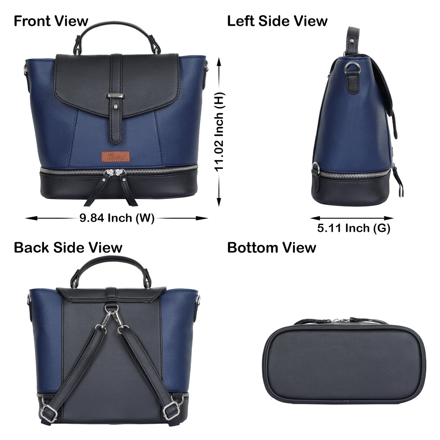 Blue Vegan Leather Women's Backpack – Wholesale Travel-Friendly Shoulder Purse & Handbag