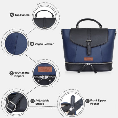 Blue Vegan Leather Women's Backpack – Wholesale Travel-Friendly Shoulder Purse & Handbag