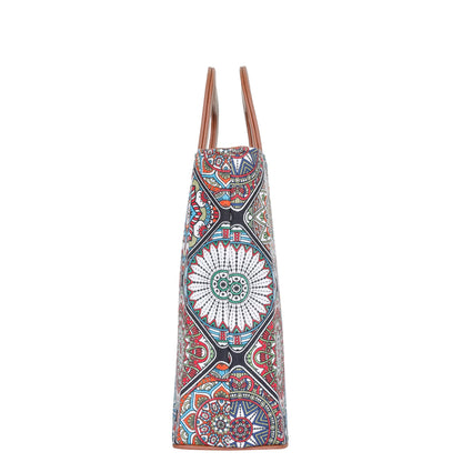 Women’s Multicolor Top Handle Tote Bags with Vegan Leather Trim – Wholesale