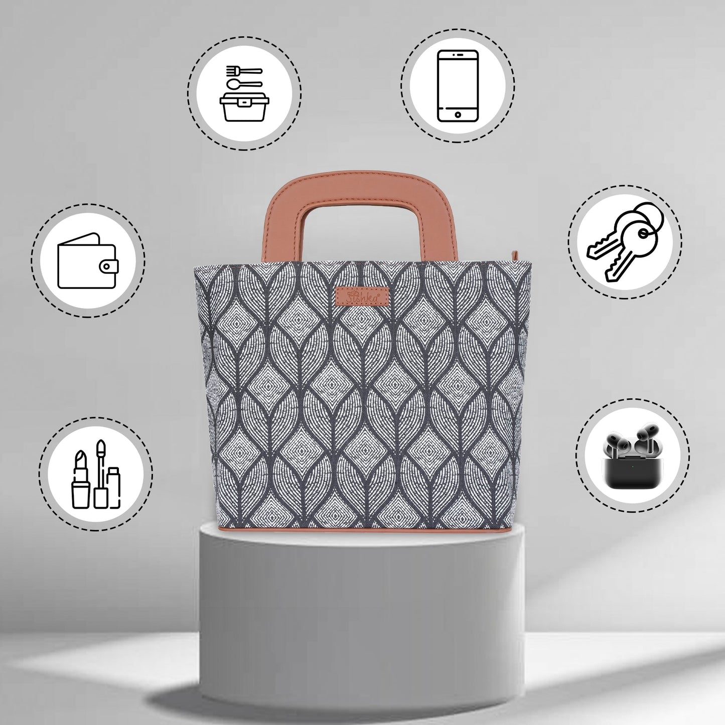 Women’s Monochrome Top Handle Tote Bags with Vegan Leather Trim – Wholesale