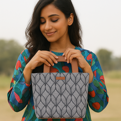 Women’s Monochrome Top Handle Tote Bags with Vegan Leather Trim – Wholesale